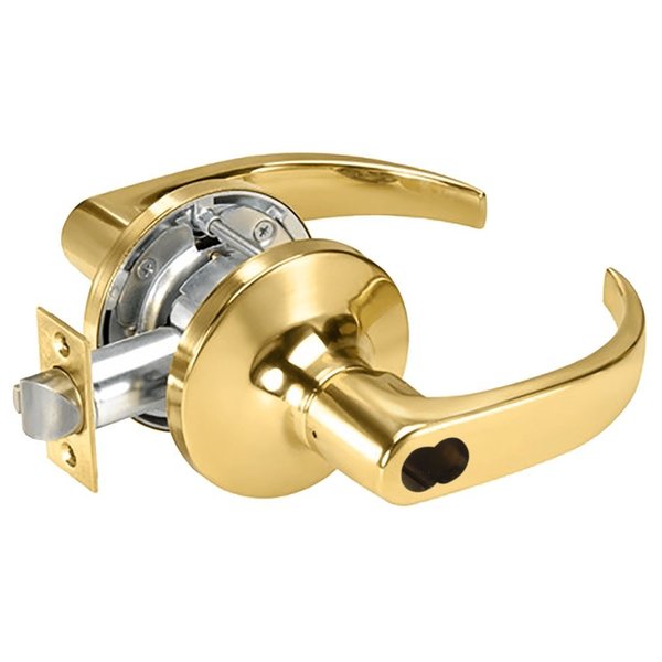 Yale Grade 1 Entry Cylindrical Lock, Pacific Beach Lever, SFIC Less Core, Bright Brass Finish, Non-handed B-PB5404LN 605